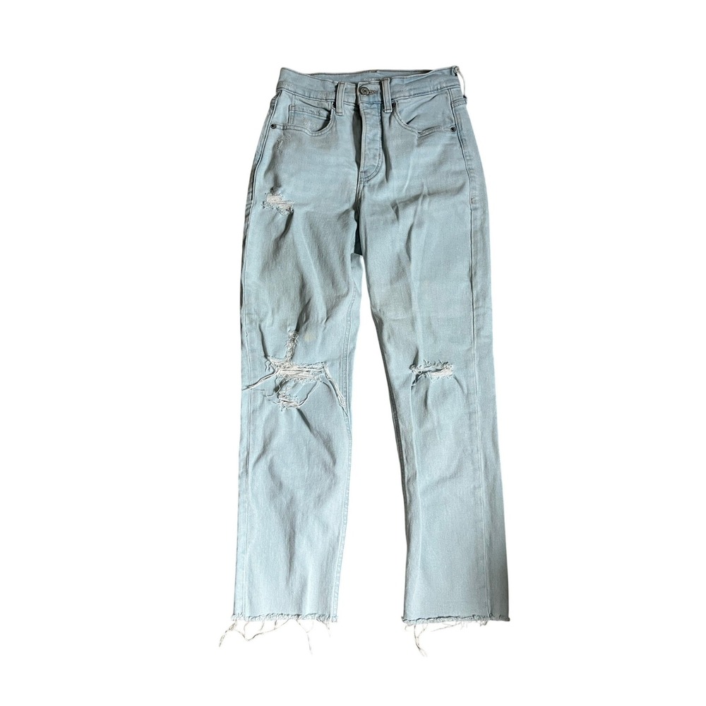Old‎ Navy Extra High Rise Jeans 0 Petite Sky-Hi Straight Distressed Light Wash